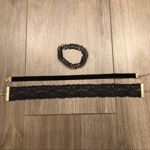 3 Black Chokers w/ Gold Clip